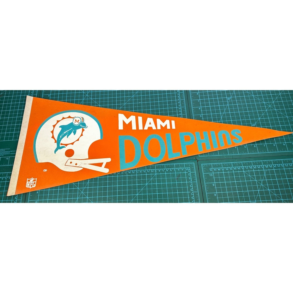 Vintage Miami Dolphins NFL Football Felt Pennant Orange Aqua Helmet Logo 29 Inch